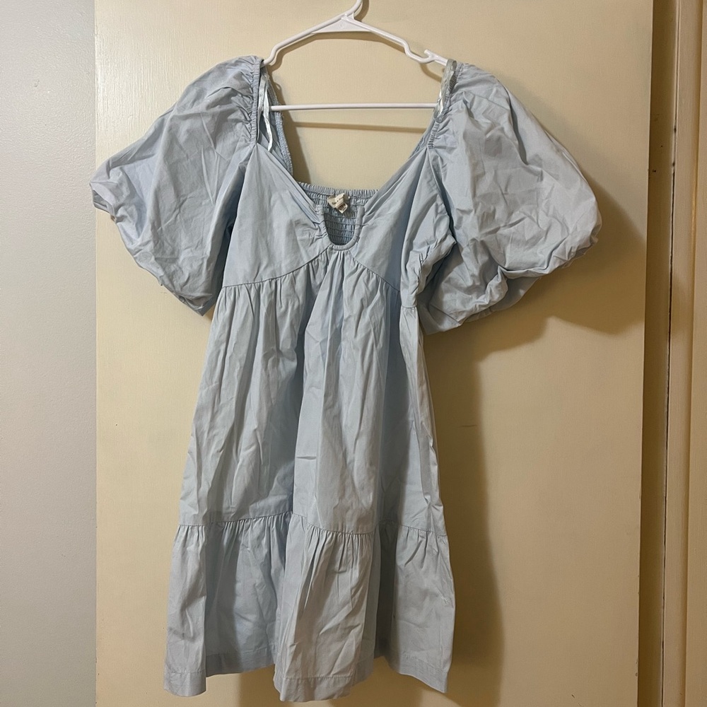 Light Blue Puff Sleeve Mini Dress